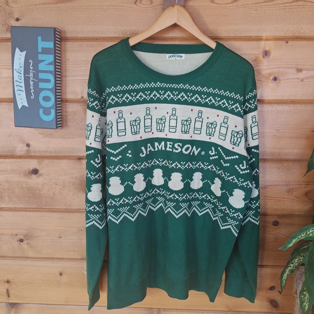 Jameson Whisky Ugly Christmas Sweater‎ XL Slim Green Mens